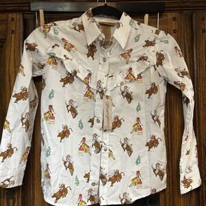 Wrangler Girls Western Long Sleeve Shirt White Ruffles Medium NWT Cowgirl Rodeo